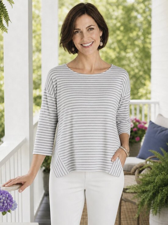 Chico's Tops - Chico's 3/4 Sleeve Striped Ultimate Tee | Chico's Size 1, US Size Medium